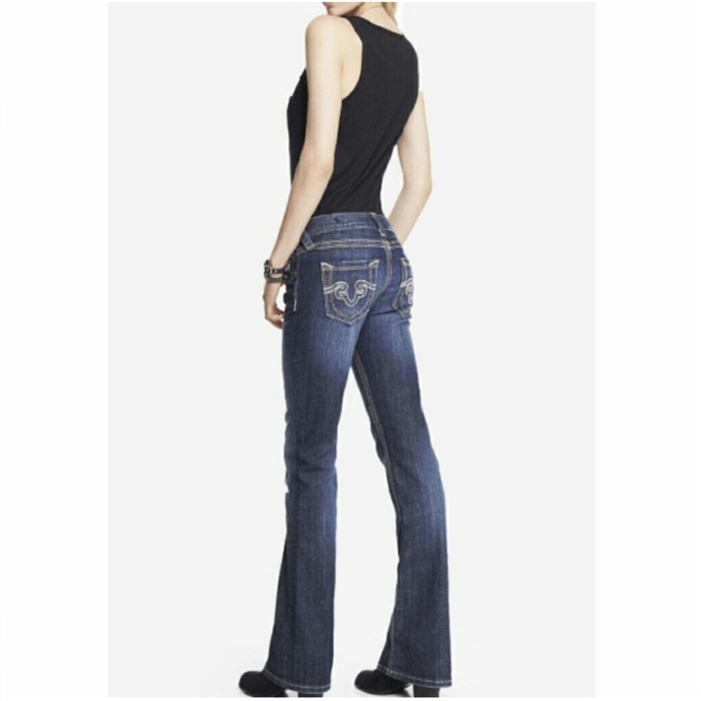 Rerock for Express boot cut Womens 6R Embellished Pocket Stretch Denim Blue Jean